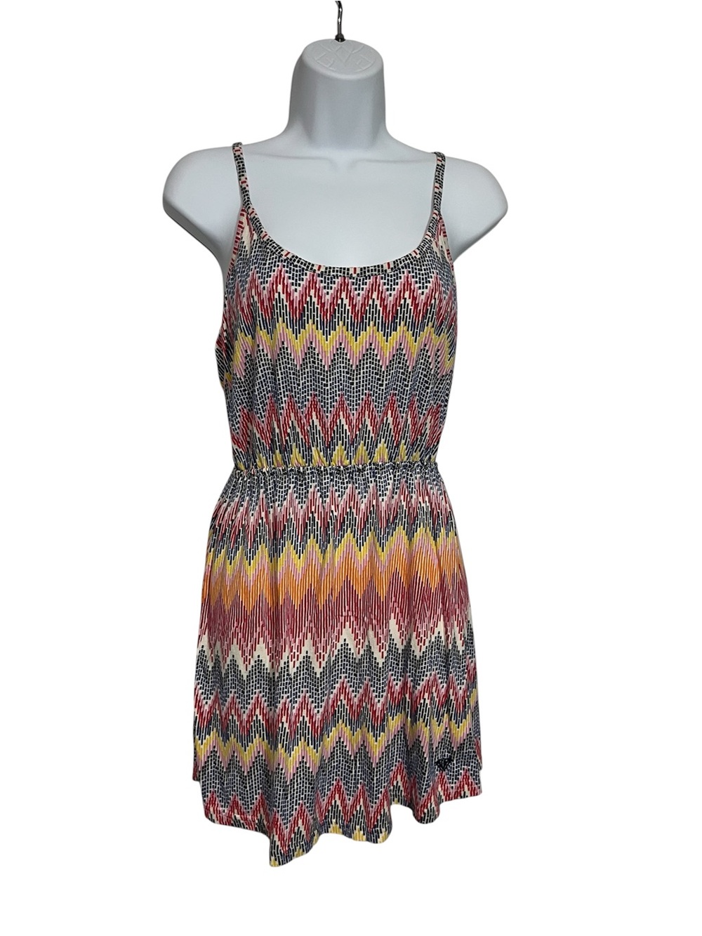 Roxy Multi-Color Zigzag Mini Dress Size Small Beach Cover Sundress Boho Festival